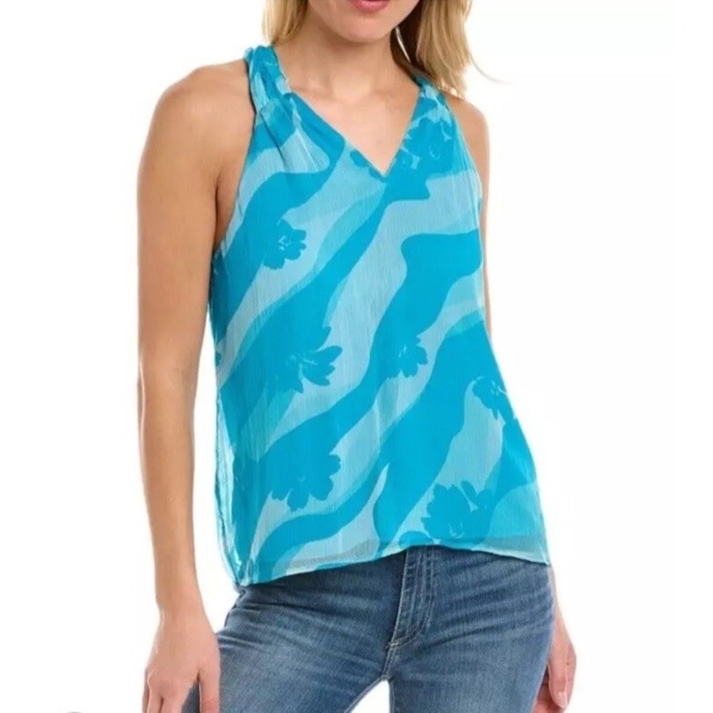 Ramy Brook Skylar Blue Floral Twisted Halterneck Top Womans size Medium NWT